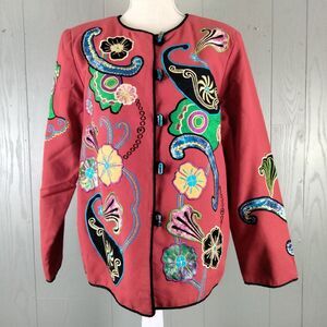 Indigo Moon Embellished Jacket Womens‎ Medium 12-14 Toggles BOHO CHIC Embroidery